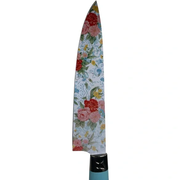 PIONEER WOMAN Floral Chef Knife Blue Handle Kitchen Cooking Cutlery Tool - Picture 2 of 5